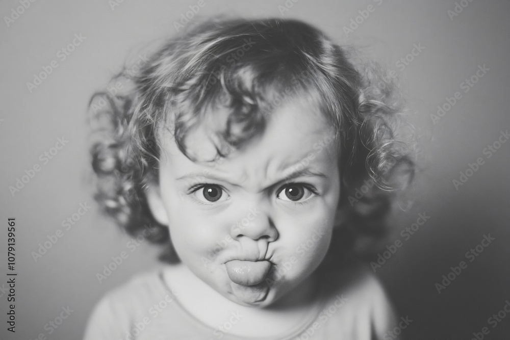 Funny little kid showing tongue and making silly face. Excited child portrait. Black and white retro style. Funny, playful concept. Children's Day Funny little kid showing tongue and making silly face. Excited child portrait. Black and white retro style. Funny, playful concept. Children's Day
