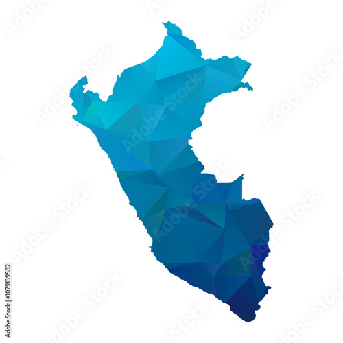 Map of Peru - Blue Geometric Rumpled Triangular , Polygonal Design For Your. Vector illustration eps 10.