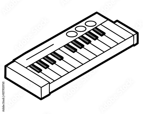 Musical Keyboard Coloring Page on White Background