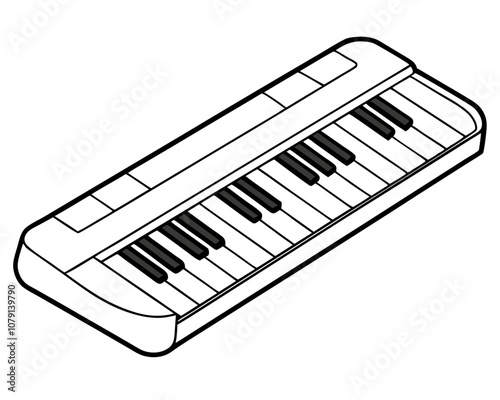 Musical Keyboard Coloring Page on White Background