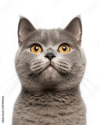 Portrait of a British Shorthair Cat with Round Face and Amber Eyes, Perfect for Cat Lovers and Breed Enthusiasts

