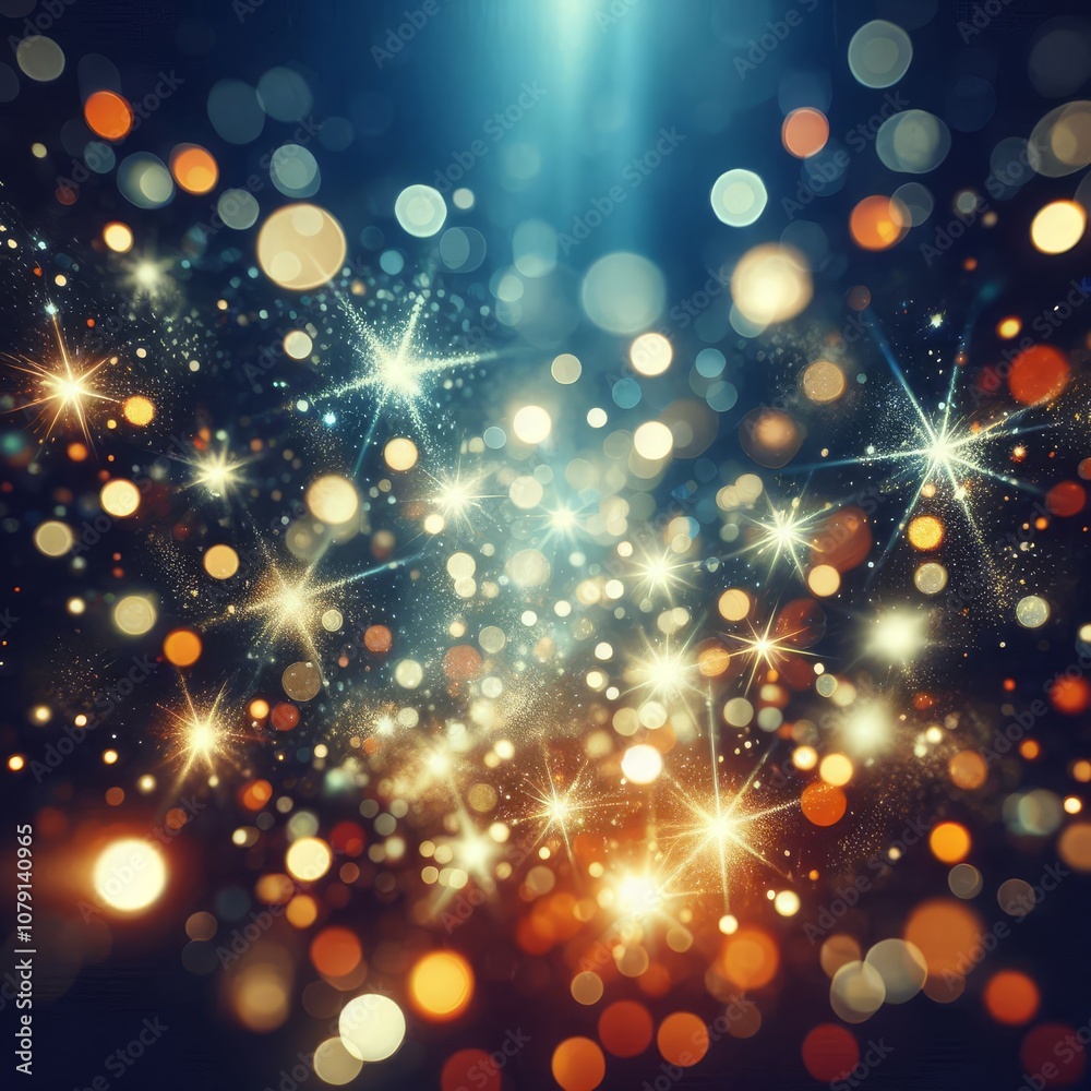 Abstract blurred bokeh lights on dark blue background - festive Christmas and new year holiday template with glittering defocused stars and sparkling effects
Abstract blurred bokeh lights on dark blue background - festive Christmas and new year holiday template with glittering defocused stars and sparkling effects