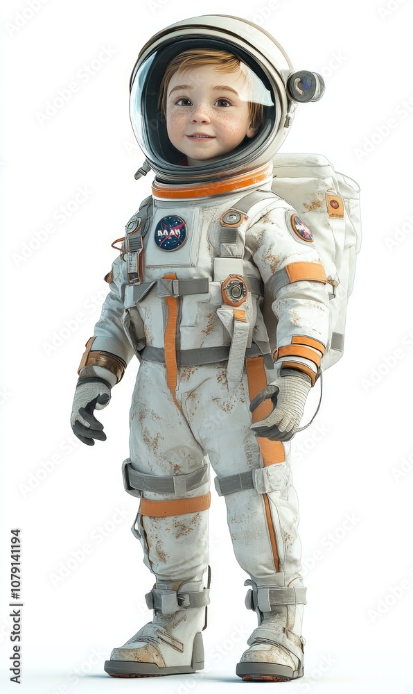 Child in astronaut costume, 3D illustration, isolated on white background Child in astronaut costume, 3D illustration, isolated on white background