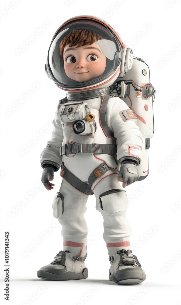Child in astronaut costume, 3D illustration, isolated on white background Child in astronaut costume, 3D illustration, isolated on white background