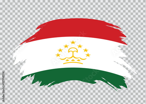 Flag of Tajikistan with distressed paint stroke brush effect on isolated background