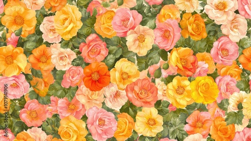 Vibrant Rose Blooms. Multicolored Floral Pattern Perfect for Valentines Day Celebration