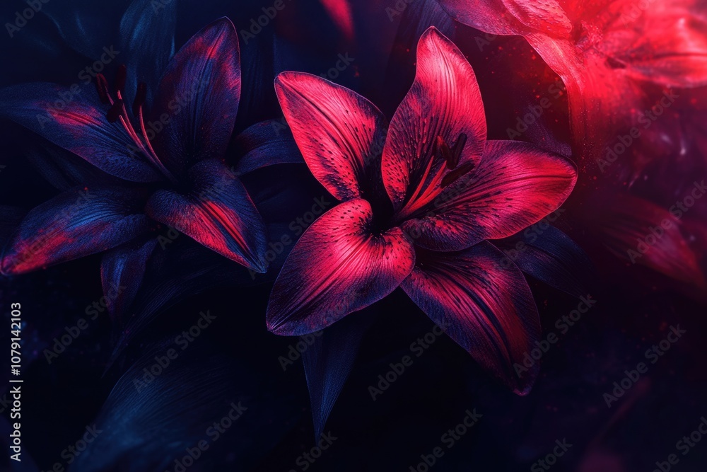 Fototapeta premium Vibrant Floral Macro. Close-up of Bright Blossoms in a Lush Garden Setting