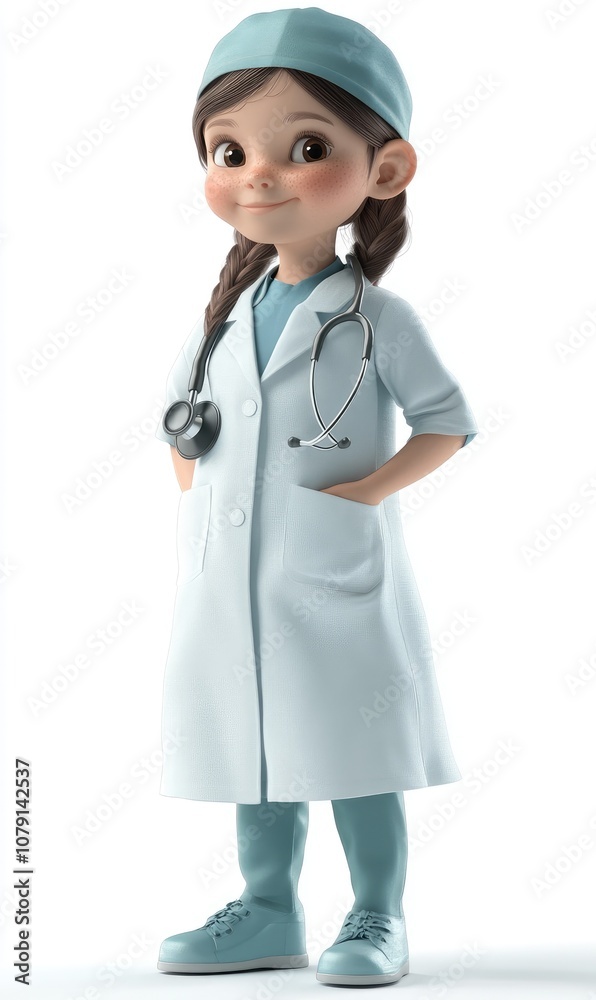 Child in doctor costume, 3D illustration, isolated on white background Child in doctor costume, 3D illustration, isolated on white background