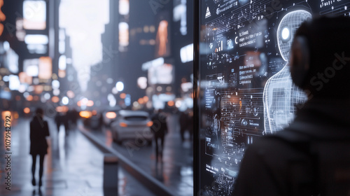 Wallpaper Mural Cityscape with AI Holograms and Robot Avatars Displaying Regulations Torontodigital.ca