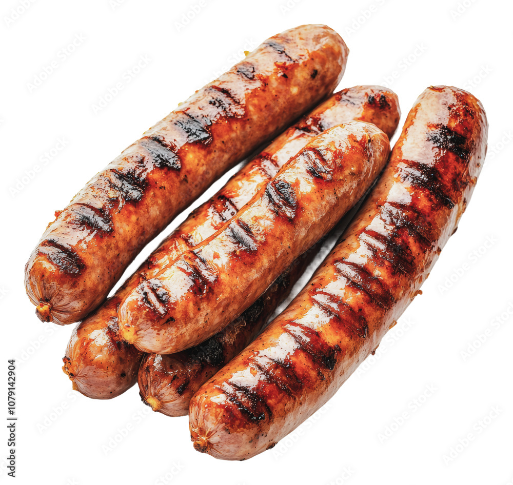 PNG Delicious grilled sausages on a white background PNG Delicious grilled sausages on a white background