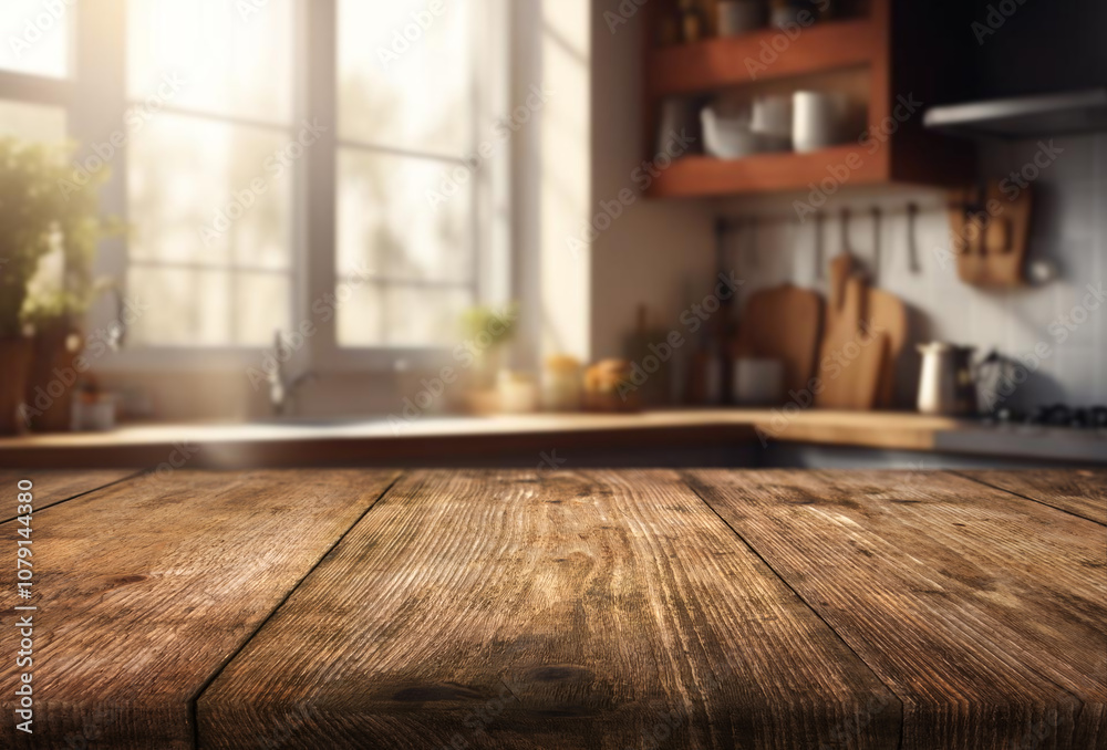 Background of a beautiful and bright kitchen with desk for objects Background of a beautiful and bright kitchen with desk for objects