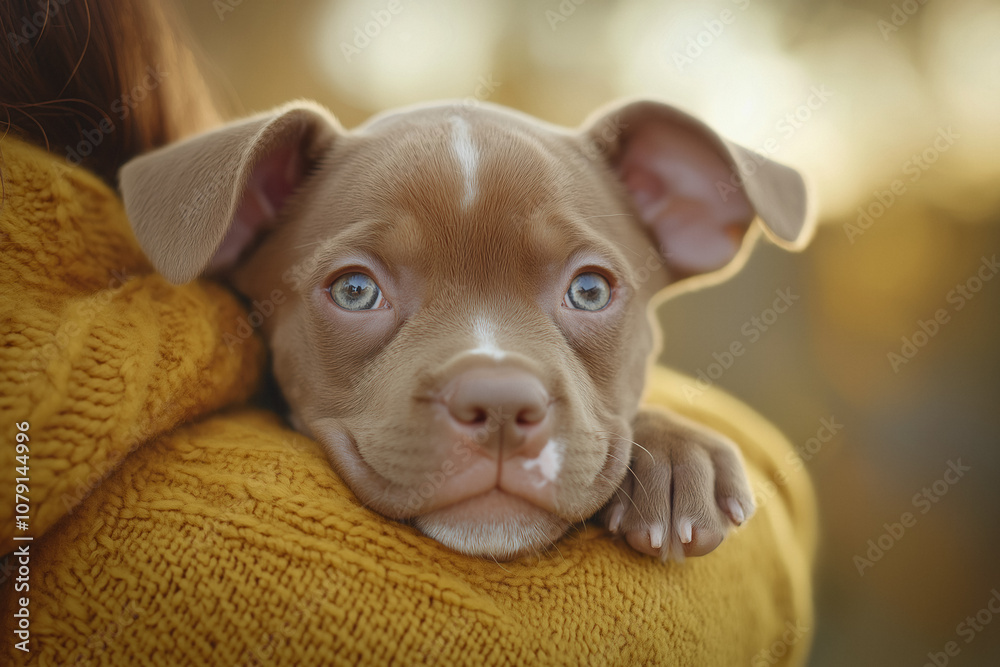 Puppy gives a hug to a master Puppy gives a hug to a master