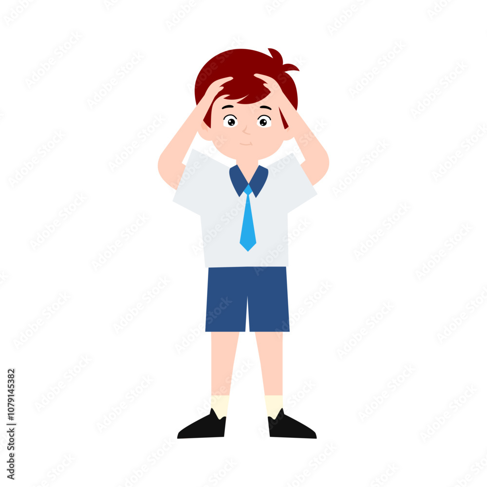boy different pose activity school isolated on white background, uniform school white blue boy different pose activity school isolated on white background, uniform school white blue
