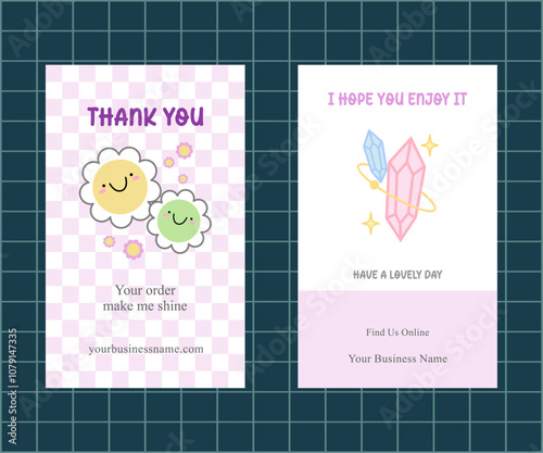 retro y2k style of online shop thank you card design template