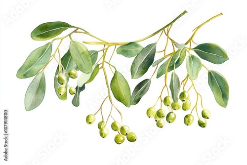 Wallpaper Mural Festive Mistletoe and Holly Berries Watercolor Illustration for Christmas Celebration Torontodigital.ca