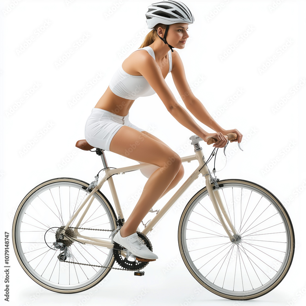 Woman On Bicycle Isolated