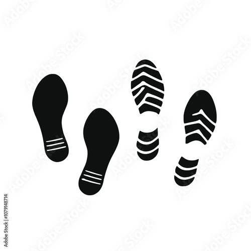 Silhouettes of shoe prints on a white background