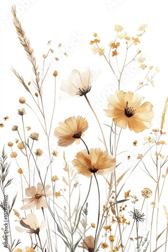Summer Wildflower Bouquet Watercolor Illustration with Nature's Beauty