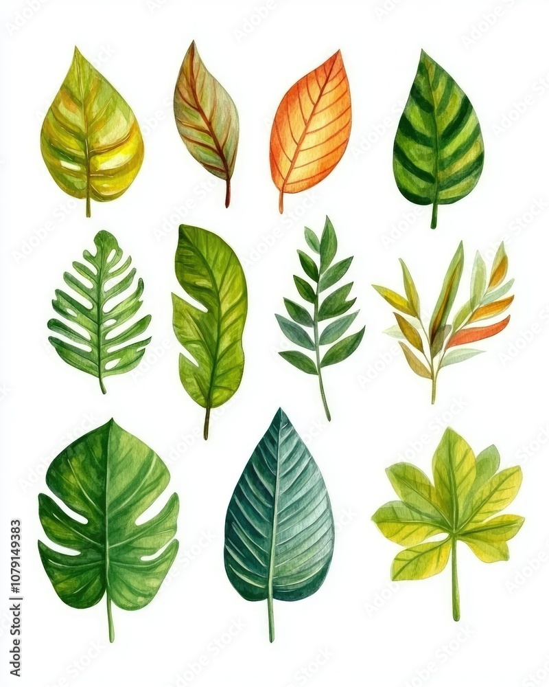 Tropical Paradise: Exotic Leaves and Flowers in Vibrant Watercolor Illustration, Perfect for Wedding Invitations and Decor Tropical Paradise: Exotic Leaves and Flowers in Vibrant Watercolor Illustration, Perfect for Wedding Invitations and Decor