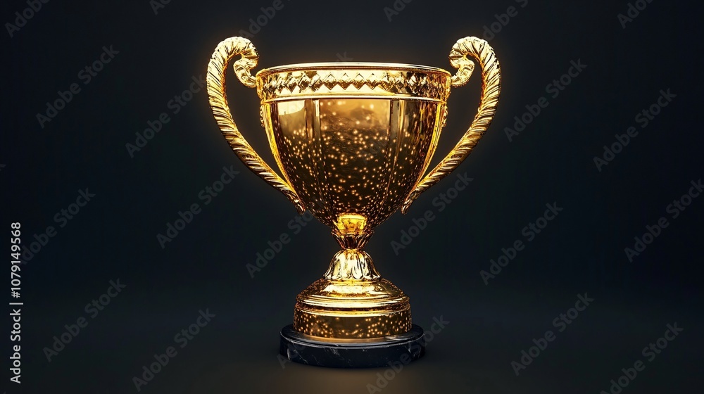 A shining golden trophy set against a dark background, symbolizing achievement, success, and victory. A shining golden trophy set against a dark background, symbolizing achievement, success, and victory.