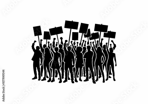 silhouette of women and men protesting with signboards, a group of people protesting in the city