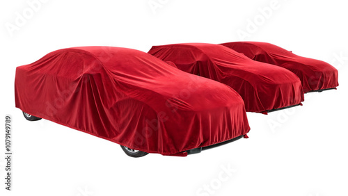 Set of red fabrics draping over cars, cut out
