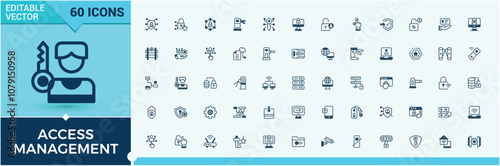 Access Control icon set. Includes thin line system, definition, property, encryption, management, information, digital. Thin linear style icons. Vector illustration.