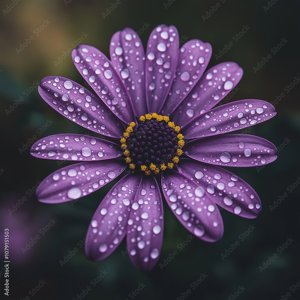 A macro shot of a purple flower with dew drops on petals, symbolizing freshness and natural beauty. A macro shot of a purple flower with dew drops on petals, symbolizing freshness and natural beauty.