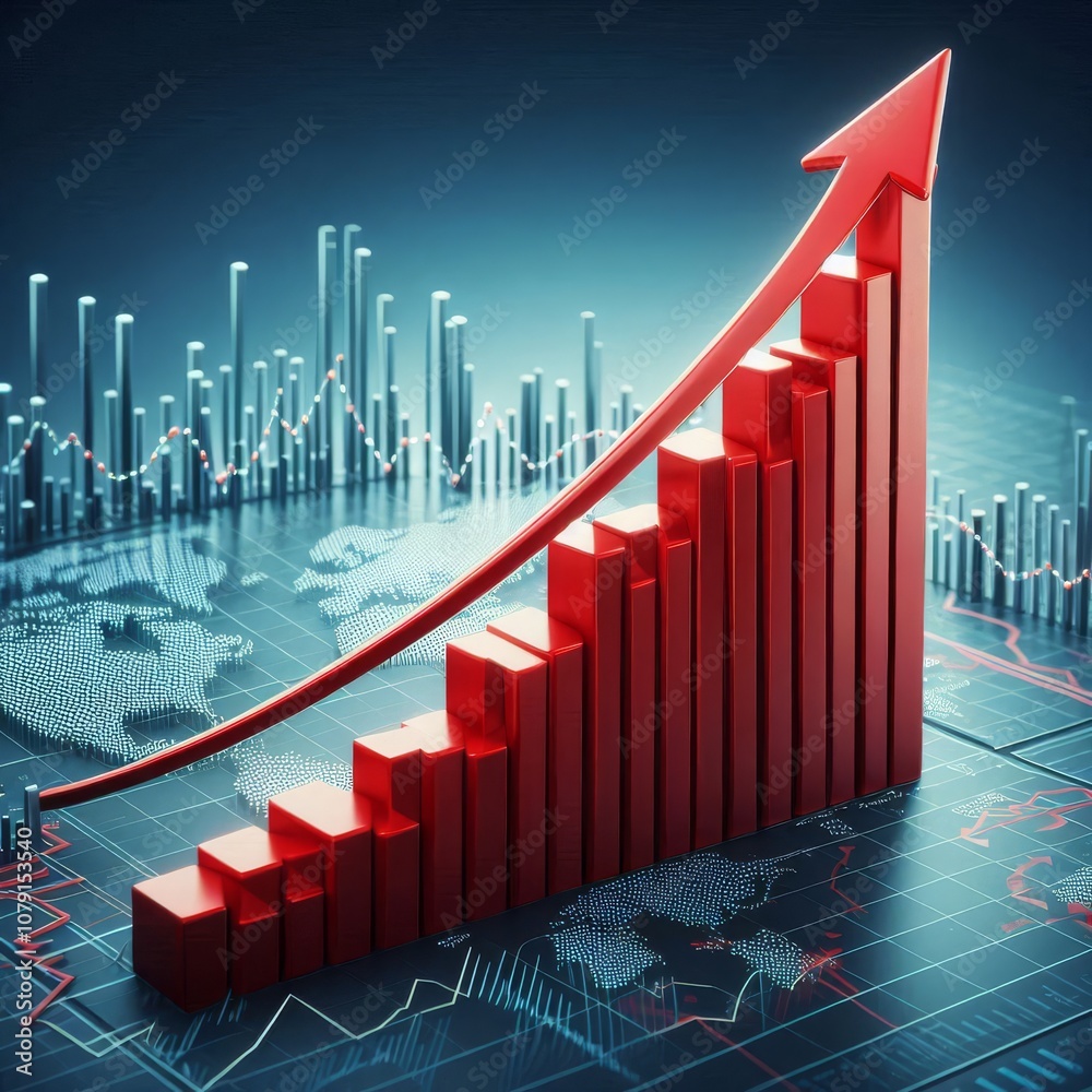 Red upward arrow graph showing rising trend, cut out
Red upward arrow graph showing rising trend, cut out