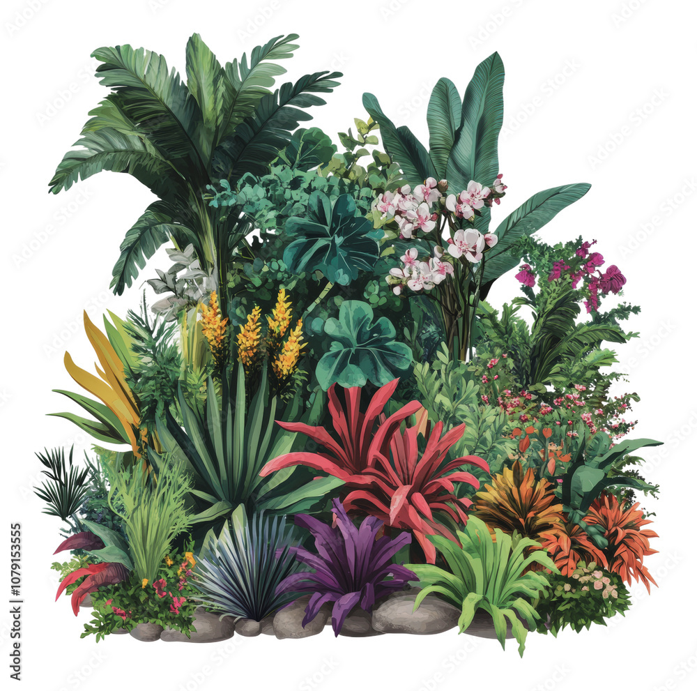Obraz premium PNG Tropical plants in a vibrant garden
