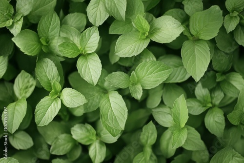 Bright Green Mint Leaves with Soft Light