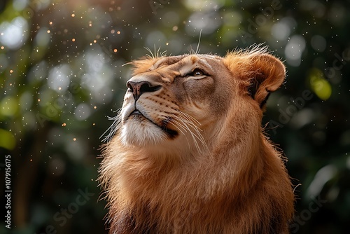 Majestic Lion Portrait with Sunlight and Golden Fur