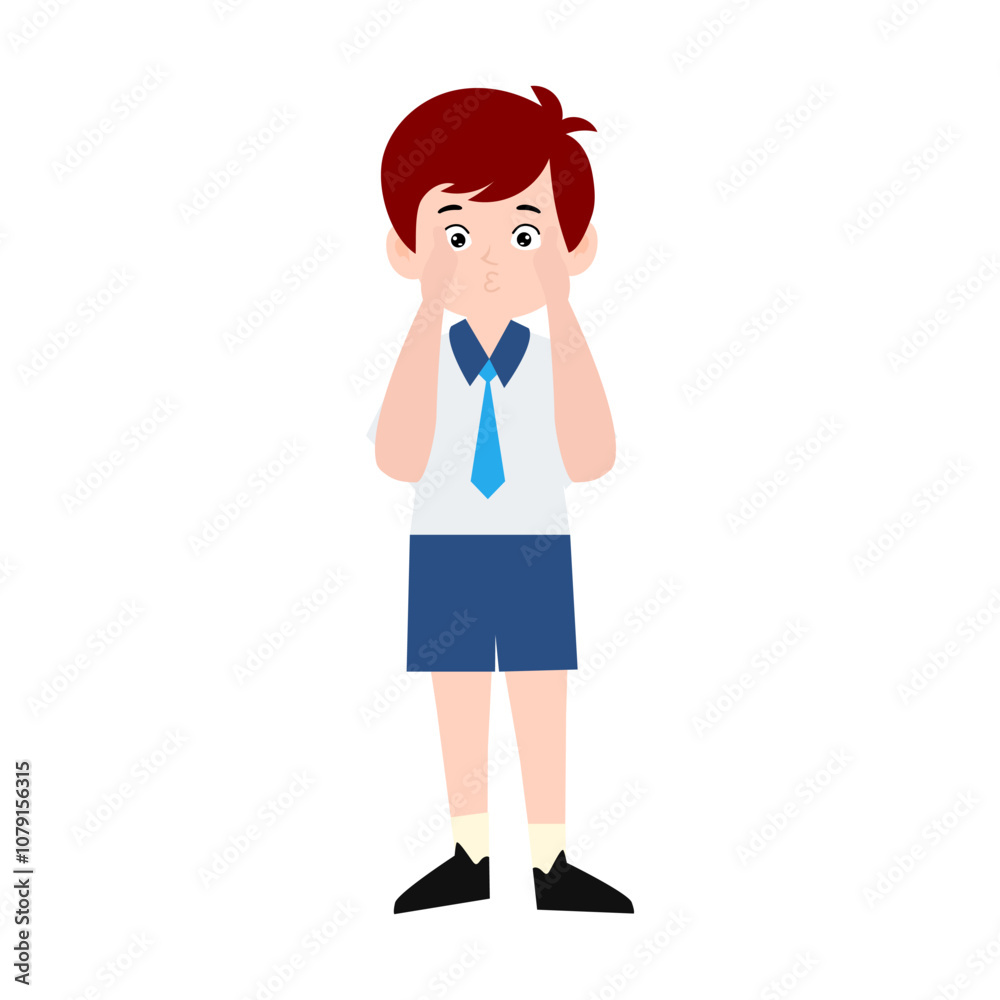 boy different pose activity school isolated on white background, uniform school white blue boy different pose activity school isolated on white background, uniform school white blue