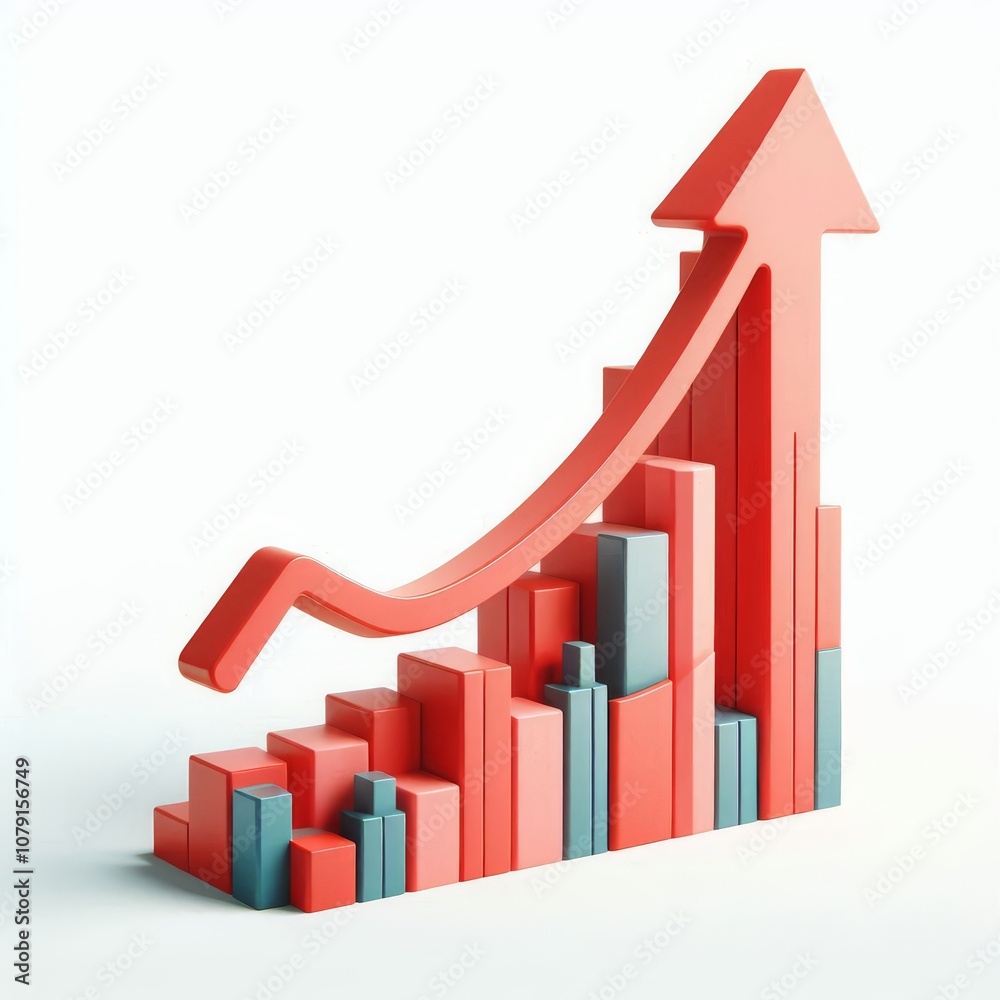 Red upward arrow graph showing rising trend, cut out
Red upward arrow graph showing rising trend, cut out
