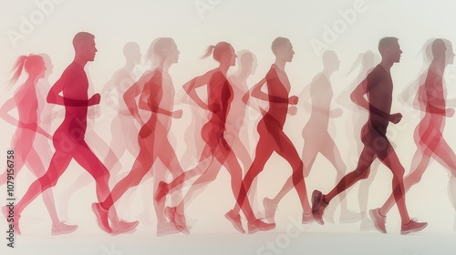 Dynamic Motion of People Running in Multiple Exposure Effect