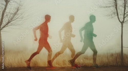 Multiple Exposure Image of Runner in Autumn Landscape