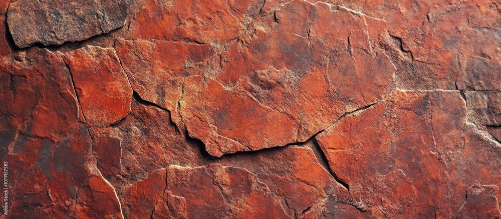 Close up of an ancient red stone wall texture providing a flat background for design projects