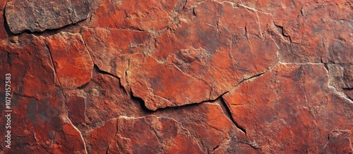 Close up of an ancient red stone wall texture providing a flat background for design projects photo