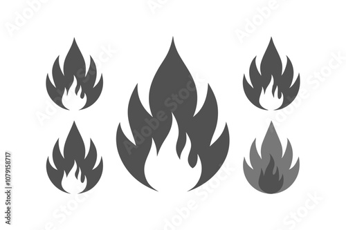  Vector fire icons set grey vector art illustration.