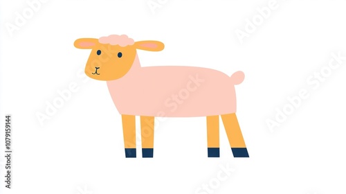  Pink sheep on white floor, wall, and blue-framed photo photo