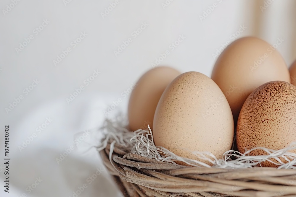 Close-up of brown eggs in nest on white background Close-up of brown eggs in nest on white background