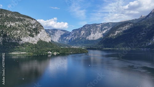 Hallstatt and Lake Hallstatt from a bird's eye view. Alps. Austria. Beautiful nature.