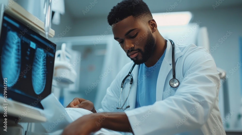 Doctor Reviewing Medical Images in Hospital