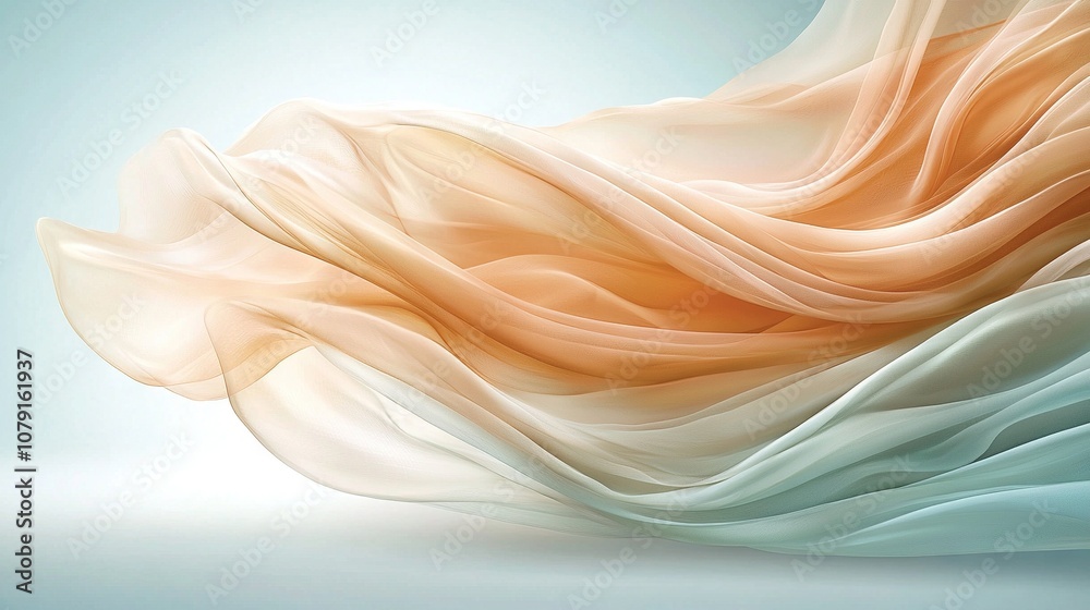   Flowing fabric on a blue and light blue background with space for text