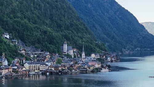 Hallstatt and Lake Hallstatt from a bird's eye view. Alps. Austria. Beautiful nature.