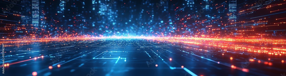 Fototapeta premium Abstract digital background with glowing lines and particles, representing the flow of data and information in the digital world.