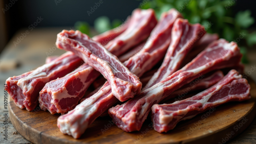 Succulent rack of pork ribs ready for a carnivorous feast. Succulent rack of pork ribs ready for a carnivorous feast.