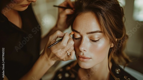 A woman receiving makeup application for a special event