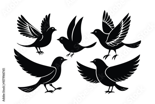 Set of Bird Silhouettes Vector Illustration - Minimalist Wildlife Icons for Nature, Ornithology, and Decorative Flight-Themed Art