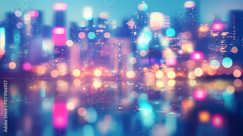 Wallpaper Mural uFuturistic city skyline bathed in vibrant neon hues, with abstract blurred lights creating a dreamlike bokeh effect, evoking a sense of urban mystique. Mystique. Illustration Torontodigital.ca